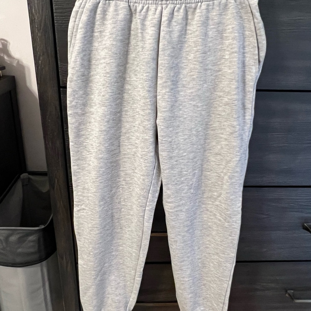 Pull & Bear Light Grey Terry Fleece Sweatpants with Elastic Waistband